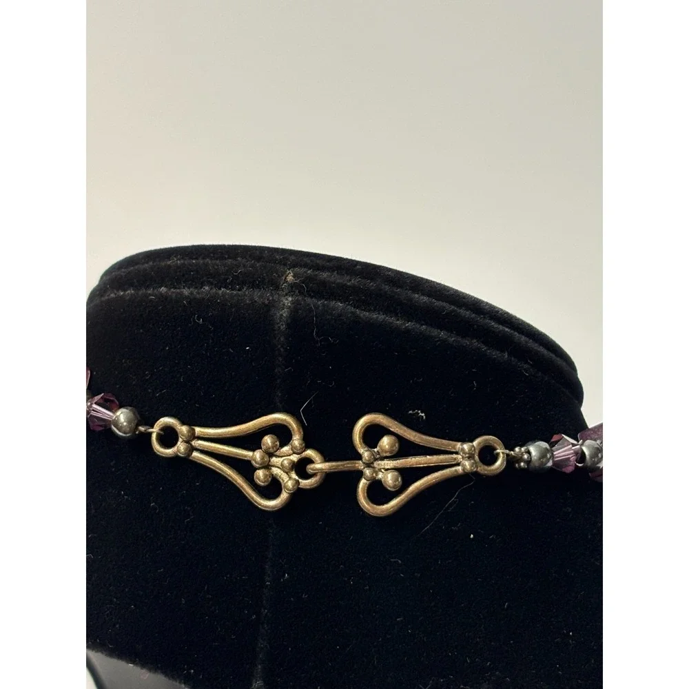 Vintage Necklace Purple Glass Beads Detailed Metal Clasp 14 In Choker Girly Boho